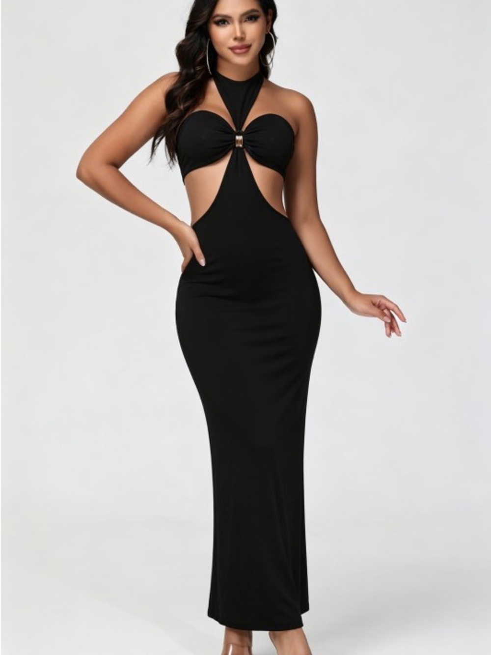Black Cutout Halter Maxi Dress